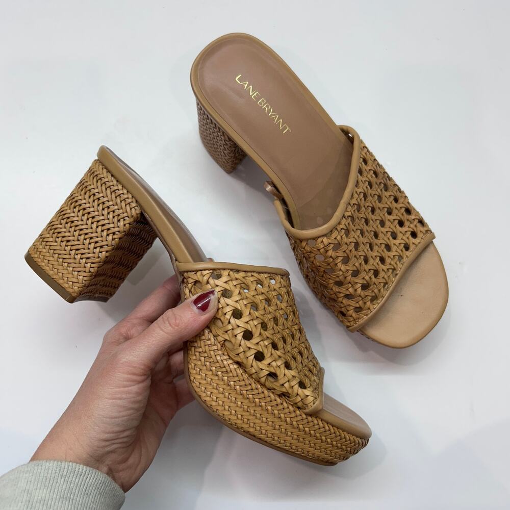 Lane Bryant Platform Block Heeled Sandal 9W WIDE Boho Tan Vacation Resortwear